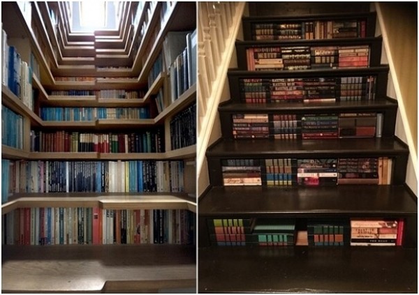 استغلال السلالم لتخزين الكتب بطريقة فنية 3910794403