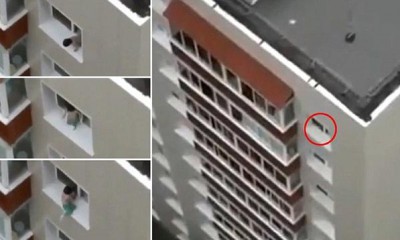 فيديو مرعب.. طفل يلعب على حافة الموت بنافذة الطابق الثامن