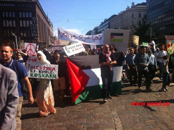 مظاهرة حاشدة في العاصمة هلسنكي لأبناء الجالية الفلسطينية والعربية