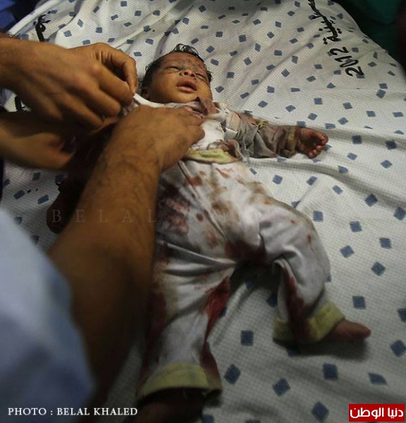 الطفل معتصم شعث أخرجوه من تحت الانقاض فوجدوه يرضع من والدته وهي شهيدة-صورة