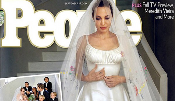 بالصور.. فستان أنجلينا جولي يوم زفافها