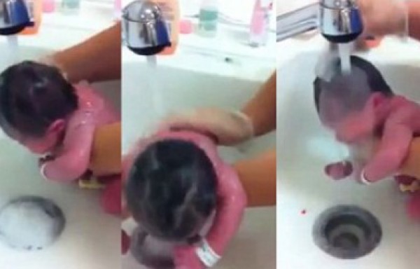 بالفيديو…. ممرضة تحمم طفل حديث الولادة بكل قسوة وعنف