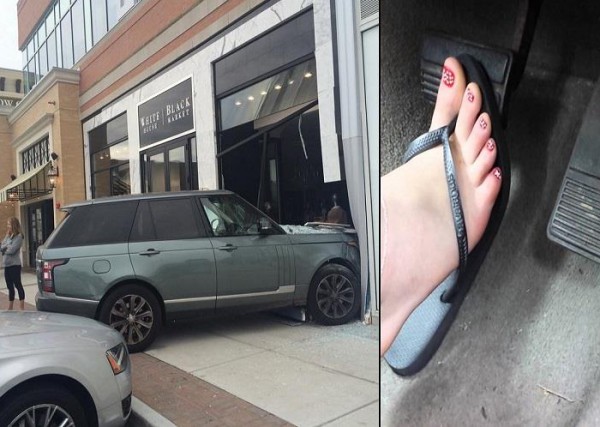 بالفيديو: حذاء فتاة يتسبب فى اصطدام سيارتها بواجهة محل