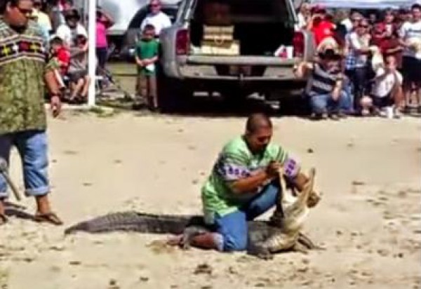 فيديو..تمساح يخذل مدربه ويطبق فكيه على راسه امام الجمهور
