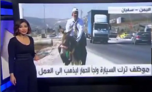 بالفيديو : قناة العربية تستخدم صورة زميل صحفي يمتطي حماراً على انه مواطن يمني