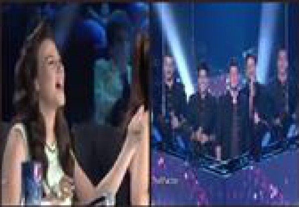 تفاعل دنيا سمير غانم مع فريق the five أثناء تقديم عرضهم في The xfactor