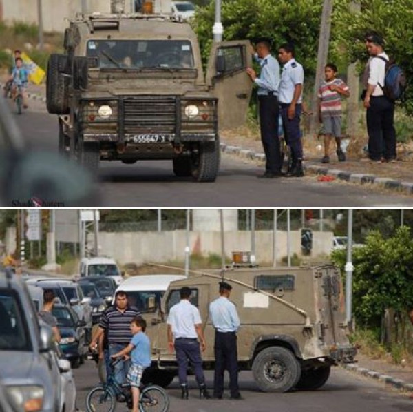 شرطي فلسطيني يمنع دورية للجيش الاسرائيلي من دخول "سلفيت" .. صور