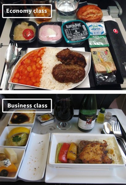 بالصور.. الفرق بين أطعمة الدرجة الاقتصادية والأولى على متن الطائرات