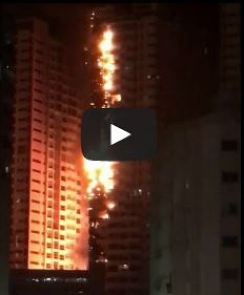 حريق مروع يلتهم برج سكنى فى عجمان