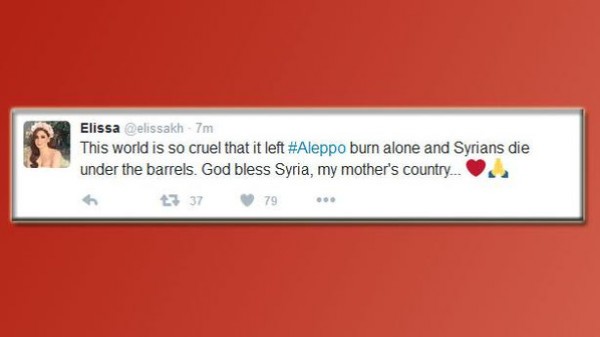 إليسا تشارك بحملة "حلب تحترق" وتغرد لأجلها