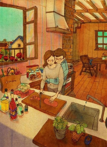 رسامة كورية تجسد الحب بمعنى طفولي
