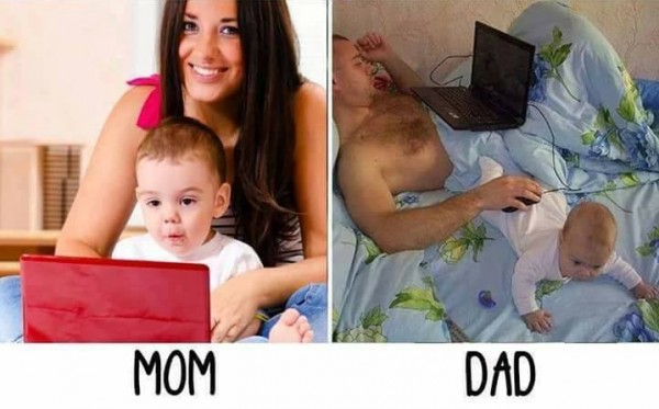 صور طريفة ترصد الفرق بين الأب والأم مع أطفالهم