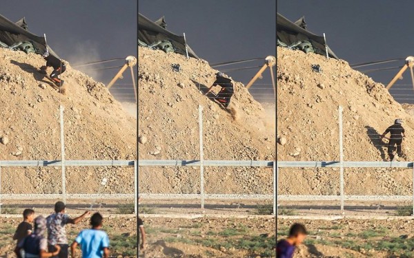شاهد: من مسافة صفر.. فلسطيني يوجه رسالة لجندي إسرائيلي شرق غزة