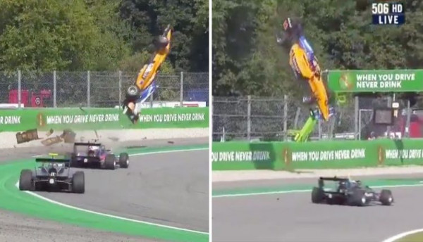 سيارة فورمولا تطير بالهواء خلال سباق جائزة إيطاليا الكبرى.. ومفاجأة بشأن السائق