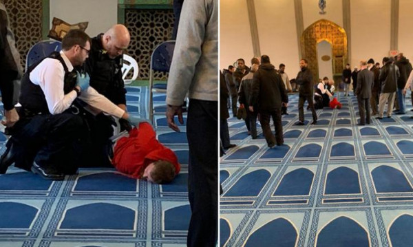 شاهد: الشرطة البريطانية تعتقل رجلاً بعد تنفيذه عملية طعن داخل أحد المساجد