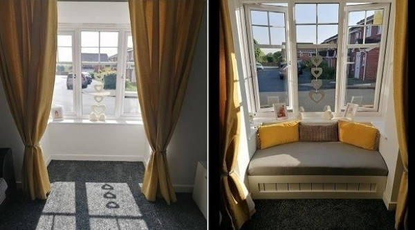 كيف استطاعت سيدة تصميم جلسة أنيقة قرب النافذة بتكلفة بسيطة؟