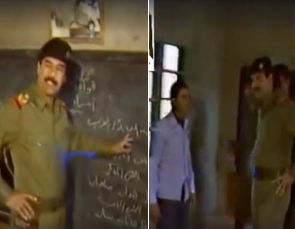 فيديو نادر لـ"صدام حسين" يعطي درسًا للتلاميذ في اللغة العربية