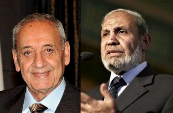 الزهار يُهاتف رئيس البرلمان اللبناني ويعبر عن تضامن فلسطين مع لبنان