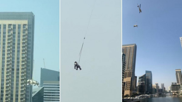 شاهد: لقطات صادمة..غوريلا ونمر يحلقان فوق ناطحات دبي