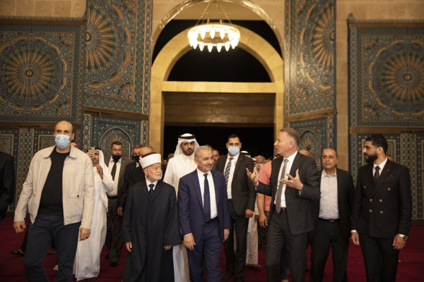 رئيس الوزراء ومفتي القدس وبشار المصري يفتتحون جامع قطر في مدينة روابي