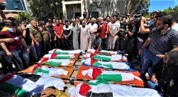 تشييع جثامين 10 شهداء من عائلة أبو حطب في مدينة غزة