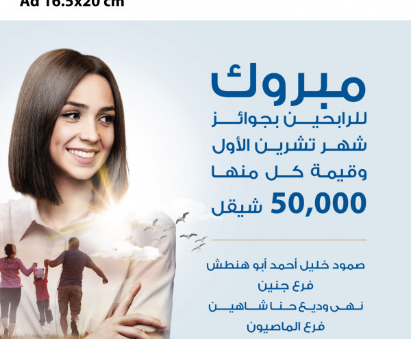 بنك الإسكان - فلسطين يعلن عن الفائزين بجوائز حسابات التوفير لشهر تشرين أول 2021