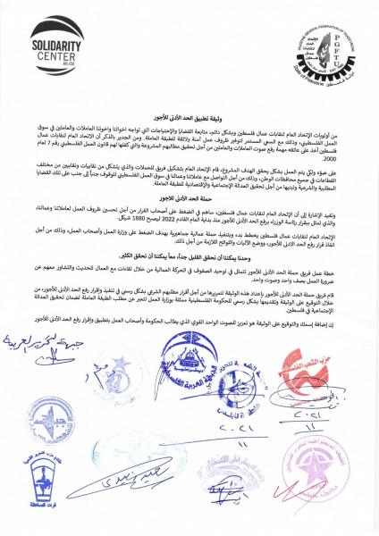 الفصائل تدعم وثيقة الحد الأدنى للأجور 1880 شيكل