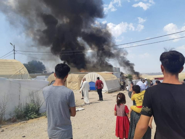 حريق مخيم للنازحين في العراق بسبب تماس كهربائي
