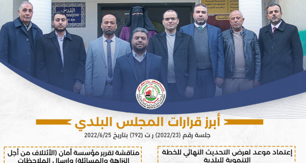 طالع أبرز قرارات مجلس بلدي المغازي المتعلقة بالخطة التنموية للبلدية