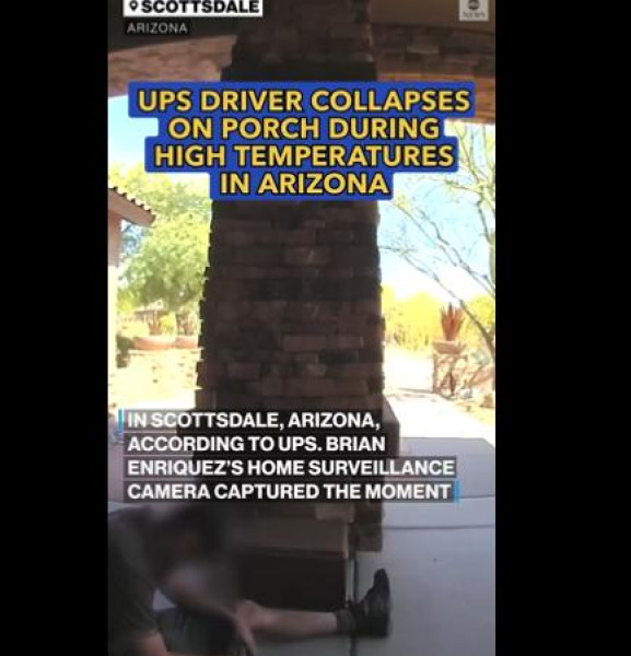 شاهد: عامل توصيل أمريكي ينهار من الحر الشديد ويسقط أثناء توصيل طرد