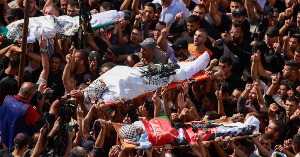 تشييع جثمانيّ الشهيدين الزغارنة وحوشية في الرماضين ويطا بمحافظة الخليل