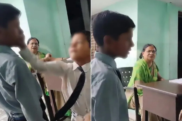 شاهد: لهذا السبب.. معلمة هندوسية تأمر تلاميذها بصفع زميلهم المسلم